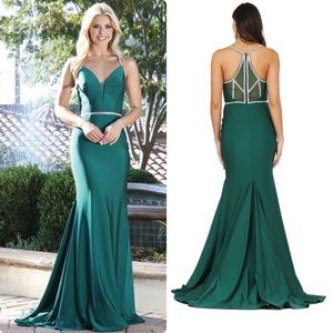 Hunter Green Satin Evening Gown. Prom Dress.